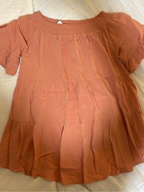 Suzy Shier Coral Tiered Smocked Neck Blouse
